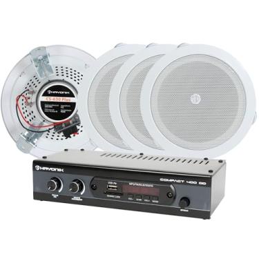 Imagem de HAYONIK, Kit de Som Ambiente com 1 Amplificador Compact 400 OD e 4 Arandelas CS-630 PLUS, 400W, Arandela de 6", 3 Pontos de Fixação, Proteção UV