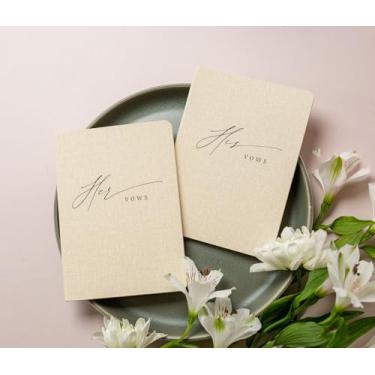 Imagem de Slim Vow Books (conjunto de 2 – Design 5) – Caderno de votos de casamento, capa texturizada de linho creme macio, caderno de promessas de cerimônia, presente para casal recém-noivo, 48 páginas