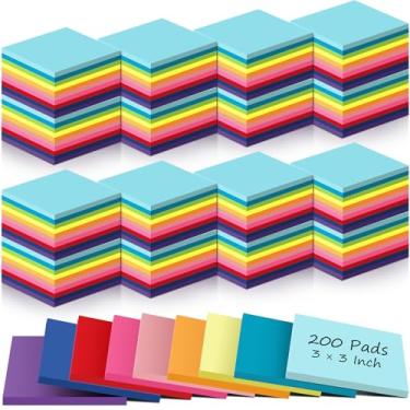 Imagem de Zubebe 200 blocos de notas adesivas em massa, cores brilhantes, autoadesivos, postes de notas quadrados, adesivos para escritório, escola, 45 folhas/bloco (7,6 x 7,6 cm)