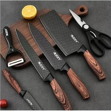 Imagem de Conjunto De Facas Inox 6 Peças Antiaderente Com Cabo Reforçado Descascador E Tesoura Cozinha Kit Completo Inclui 6 facas essenciais, 1 tesoura de cozinha e 1 descascador