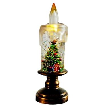 Imagem de Velas LED sem chama, velas cintilantes de globo de neve de Natal com flocos de neve flutuantes em espiral, decorações de mesa para Natal, casamentos, decoração de casa (árvore)