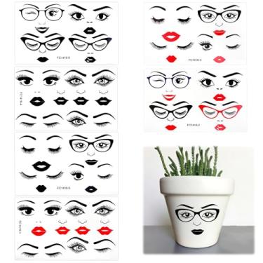 Imagem de Morofme Adesivo de características faciais, faça um rosto, adesivos para artesanato, lábios, boca, olhos, sobrancelhas, nariz, adesivo, feminino, para panelas de barro, canecas, mesa, parede