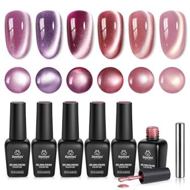 Imagem de Conjunto de esmalte de gel Beetles Cat Eye - 6 cores roxo vermelho rosa glitter magnético olho de gato kit de esmalte gel de outono imersão UV cerâmica rosa coleção presente de manicure para mulheres