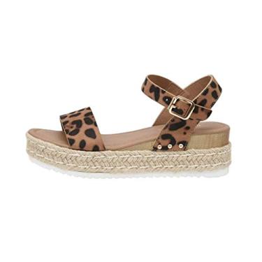 Imagem de CUSHIONAIRE Sandália feminina Melissa Espadrille plataforma com tira ajustável no tornozelo e palmilha de espuma viscoelástica confortável para o verão, Leopardo, 36