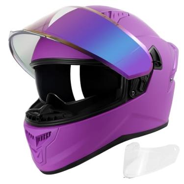 Imagem de Capacetes de motocicleta de rosto inteiro para adultos, homens e mulheres, capacete de corrida de bicicleta de rua aprovado pelo DOT, fivela de liberação rápida, capacete de ciclomotor ADV com viseira