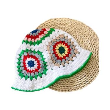 Imagem de Chapéu Balde de Crochê Multicolorido Feminino - Estilo Y2K com Flores 