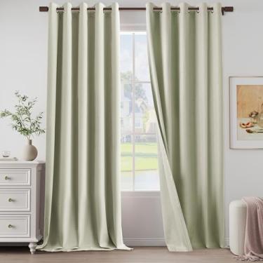 Imagem de Cortinas texturizadas 100% blackout de linho, 268 cm de comprimento, conjunto de 2 painéis para sala de estar, quarto, cortinas leves com ilhós, proteção total de privacidade, bege, 167 cm L x 274 cm