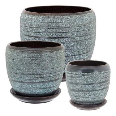 Imagem de Kit com 3 peças vaso decorativo planta cerâmica cinza cachepô - HOMECO