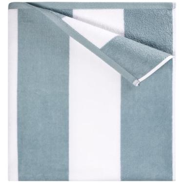 Imagem de GABAO Toalha de praia de algodão grande - 178 cm x 89 cm | Toalha listrada grande - Pano felpudo macio clássico e absorvente para piscina, praia, viagens e resort (azul escuro)
