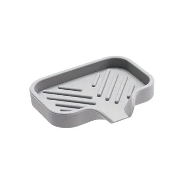 Imagem de Bandeja organizadora de pia de cozinha, suporte de esponja com orifícios de drenagem, armazenamento de dispensador de sabão, cinza