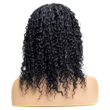 Imagem de PIB Peruca trançada de renda única – Perucas trançadas com micro caixa de onda de água, perucas trançadas sem nós para mulheres negras, peruca de cabelo encaracolado (#1 Jet Black, 30,5 cm)