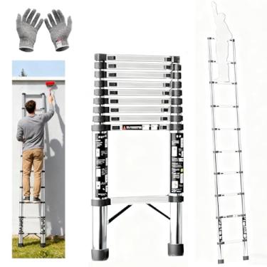 Imagem de Escada telescópica xixi-home Escada de extensão de aço inoxidável de 2,7 m com pés antiderrapantes, escadas telescópicas de 150 kg, escada dobrável multiuso para trabalho ao ar livre - 2,7 m