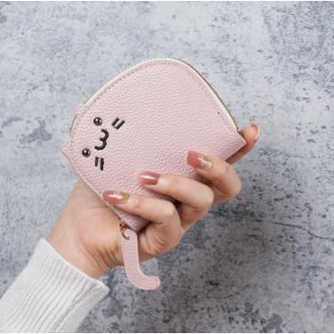 Imagem de Bolsa feminina com tema de gato, bolsa de couro PU rosa com porta-cartão, carteira fofa estilo gato para troca de moedas e pequenos itens essenciais
