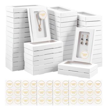 Imagem de DELORIGIN 60 caixas de presente de joias 13 x 8 x 2 cm caixa de embalagem de papelão com janela transparente pequena caixa de exibição de armazenamento 60 adesivos para exibição, colares, pulseiras