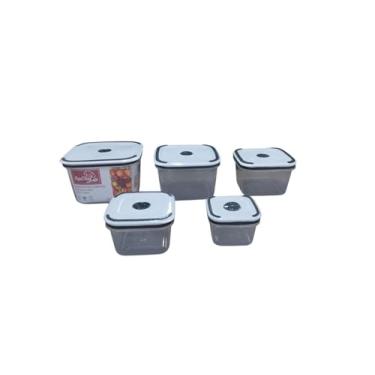 Imagem de Conjunto de Potes Herméticos com Tampa, 5 Unidades, Plástico Livre de BPA, Tamanhos Variados de 320ml a 2300ml, Sistema de Vedação a Vácuo, para Armazenamento de Alimentos