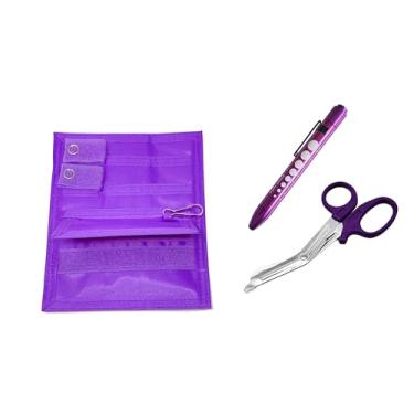 Imagem de EMI NK1 Kit de 3 peças organizador de enfermeira - organizador de bolso, tesouras de 14 cm e penlight de calibre de pupila com bateria reutilizável - roxo