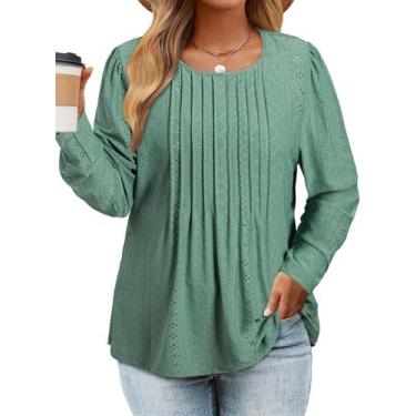 Imagem de Túnica feminina Eytino, tamanho grande, manga comprida, 3 vezes verde 