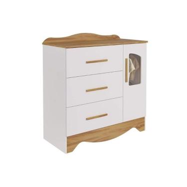 Imagem de Cômoda Infantil Lisi Plus C- 1 Porta Cristal E 4 Gavetas Branco-amendoa - Peroba
