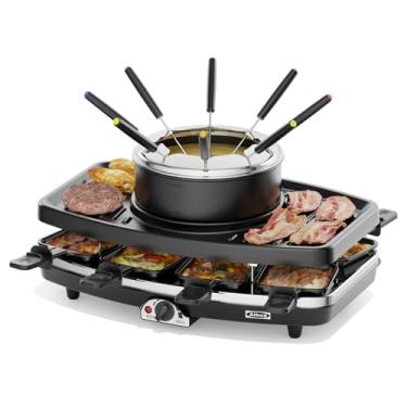 Imagem de Conjuntos de panela elétrica de fondue, grelha de mesa raclette elétrica interna para 8 pessoas, controle de temperatura ajustável e 8 pás, perfeito para festas e diversão em família