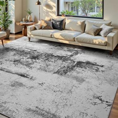 Imagem de Tapete para sala de estar, 18 x 25 cm, preto, lavável à máquina, abstrato, boho, grande, antiderrapante, de lã sintética, tapete vintage para quarto, sala de aula, sala de jantar, sala de jogos