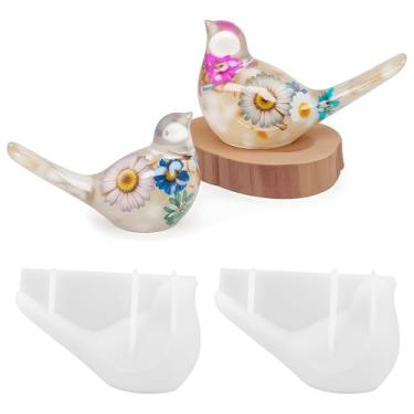 Imagem de 2 peças de moldes de silicone para pássaros brancos, molde de concreto para fundição de resina animal fofo, pássaros adoráveis/molde de concreto de resina exclusivo para fundição de artesanato em casa
