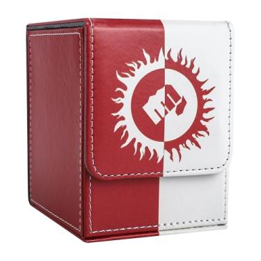 Imagem de Zettokete Card Deck Box with 2 Dividers, MTG Commander Deck Box Holds 100+ Double-Sleeved Cards, Leather Magnetic Deck Case Compatible with Magic TCG CCG Cards, Red/White
