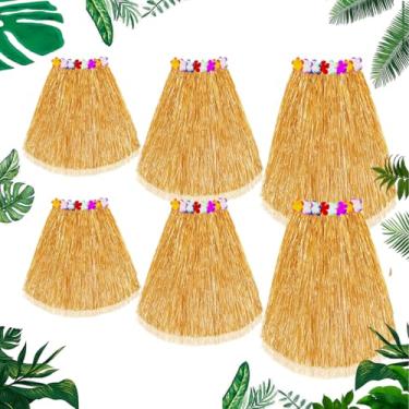 Imagem de Zeyoy Saias de grama ráfia natural, 4 peças, flores tropicais, luau, hula, decorações para adultos, mulheres, homens, havaianas (6, embalagem mista)