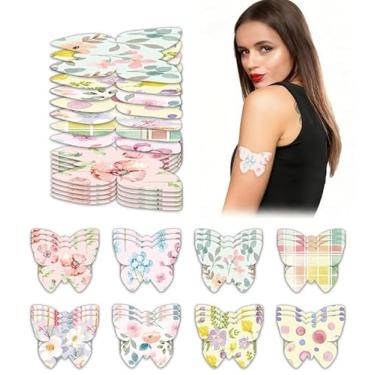 Imagem de JarThenaAMCS 40 peças de adesivo de borboleta para Freestyle Libre 2 e 3 flores pré-cortadas, tecido elástico floral sem cola na capa do sensor central para monitor contínuo de glicose