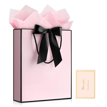 Imagem de YoungTree 1 bolsa de presente grande com fita e 1 cartão de felicitações, 2 papéis de seda, bolsa de presente de papel portátil com alças, sacolas de presente de aniversário, sacolas de presente para