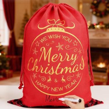Imagem de ACBungji 1 pacote de sacos de Papai Noel de lona de Natal extragrandes sacos de presente com cordão para presentes personalizados de Papai Noel 49,5 x 69,8 cm estilo D