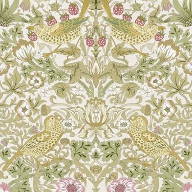 Imagem de Simon&Siff Papel de parede William Morris Peel and Stick 43,9 x 1,219 cm vintage floral pássaros morango papel de parede autoadesivo removível botânico impermeável papel de contato para armários de