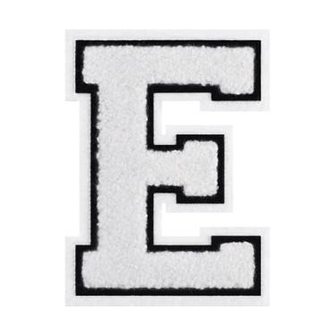 Imagem de 1 PÇ Patch de letra de chenille de ferro branco de 11,4 cm com borda preta – Remendos do alfabeto para roupas, jaquetas, mochilas, chapéus para decoração personalizada, nome personalizado e artesanato