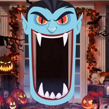 Imagem de Banner de varanda de vampiro de Halloween assustador horror decoração de Halloween bandeira de porta de vampiro assustador fundo para festa de doces ou travessuras casa assombrada véspera de festa