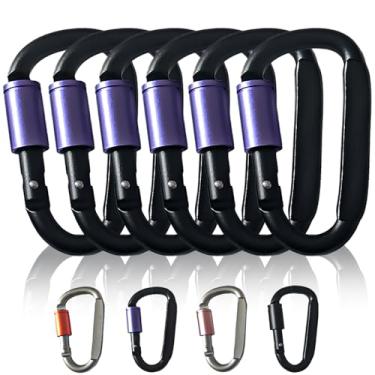 Imagem de Clipe mosquetão, fecho mosquetão em forma de anel D de 7,6 cm com portão de parafuso, gancho de pressão de mola de alumínio para clipe de chaveiro (roxo-6 peças)