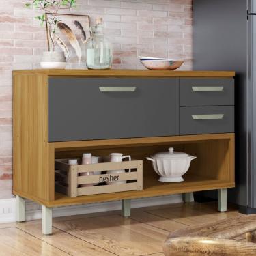 Imagem de Balcão De Cozinha 1 Porta 2 Gavetas Com Caixa Organizadora 120cm Princesa Nesher Móveis