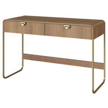 Imagem de Escrivaninha Orgânica Luna Artesano 125 Cm (larg) Em Mdp Hanover Duas Gavetas Base Metal Dourado