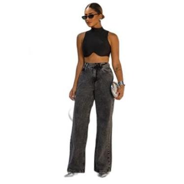 Imagem de CALÇA JEANS WIDE LEG FEMININA CINTURA ALTA BÁSICA 100% ALGODÃO 29000 40 VINTAGE UNICA-Feminino