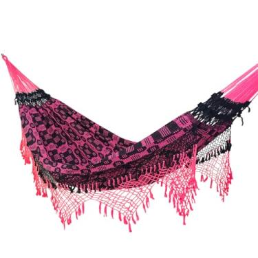 Imagem de Rede de Dormir e Descanso Super Casal Marquesa Algodão Jaguaruana. (Rosa Neon e Preto)