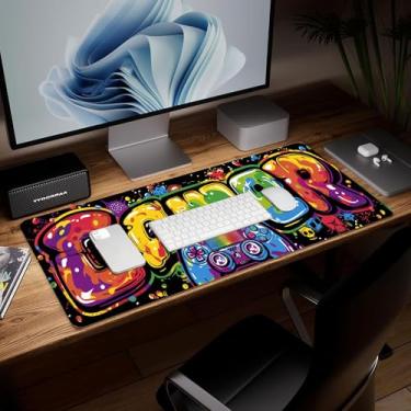 Imagem de Tapete de mesa de cenário de couro, mouse pad de arte colorida grande teclado de computador mousepad para jogos à prova d'água protetor e capa de mesa, tapete de mouse decorativo de couro PU para