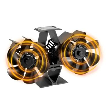 Imagem de HUAREW Ventilador fogão lenha ventiladores para chaminés com 12 pás energia térmica circulação de ar quente funcionamento silencioso motor duplo para lareira, queimador de lenha