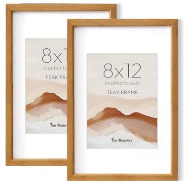 Imagem de Fun Memories Conjunto de 20 x 30,5 cm, moldura de madeira teca maciça natural com vidro temperado HD, moldura de madeira simples moderna de 20 x 30,5 cm, fosco para fotos de 15 x 20 cm, visor de