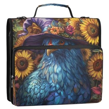 Imagem de CEBUGI Fichário de 3 anéis com zíper com alça de ombro, pasta de arquivo expansível de 3,8 cm, anéis D, para escola, escritório, azul, galinha