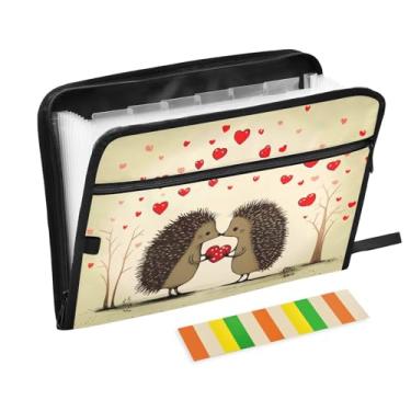 Imagem de Wassud Happy Hedgehogs (2) 13 bolsos organizador de arquivos sanfonado pastas de arquivos expansíveis com abas e adesivos, organizador de pastas de documentos de recibo de papel tamanho carta A4 para
