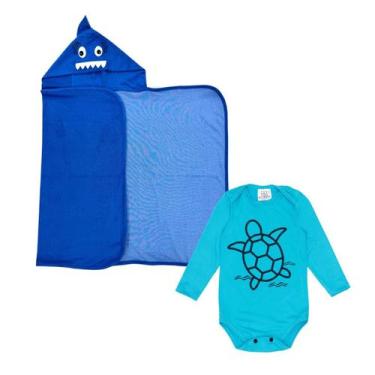 Imagem de Kit Toalha Com Capuz + Body Bodie Bebê Proteção Solar Praia - Fofotinh