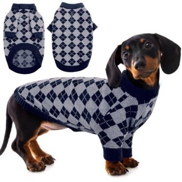 Imagem de Queenmore Suéter de cachorro, suéteres para cães pequenos menina, suéter de malha xadrez para animais de estimação, suéteres macios de Natal para filhotes, roupas de Natal, pulôver aconchegante para