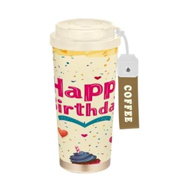 Imagem de YETTASBIN Caneca de café de viagem com isolamento térmico de 482 g com tampa canudo, copo à prova de derramamento e vazamento com alça para bebida quente e fria, garrafa de água de aço inoxidável