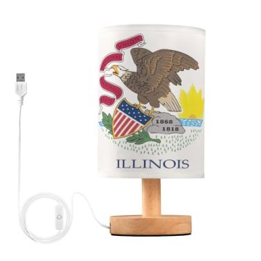 Imagem de Joisal Luminária de mesa de cabeceira com bandeira do estado de Illinois, luminária de mesa pequena para quarto com porta USB, luz de quarto, decoração de quarto