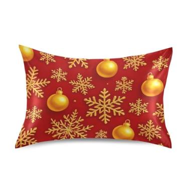 Imagem de Flocos de neve dourados Natal vermelho padrão queen king size fronhas de cetim cool fronhas refrescantes para cama de casa sofá king size 101,6 cm x 50,8 cm