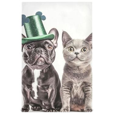 Imagem de Bonito cachorro preto gato toalhas de chá de mão fofas toalhas de prato decorativas para cozinha panos de prato absorventes 45 x 71 cm, 1 pacote