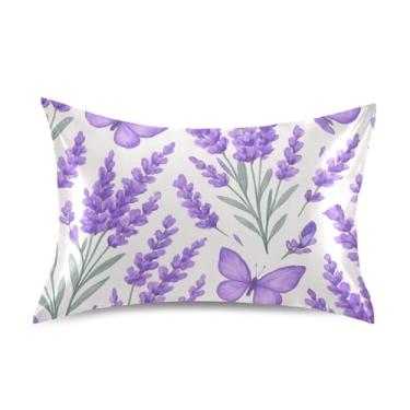 Imagem de Fronhas refrescantes engraçadas borboletas roxas lavanda flores cetim conforto padrão queen king fronhas fronhas de cama tamanho king 101,6 cm x 50,8 cm